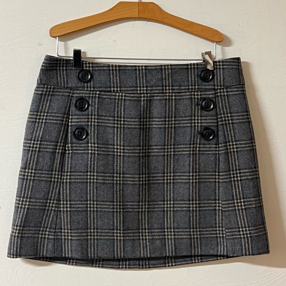 Gap Plaid Wool Y2K Mini Skirt Gray School Girl Academia Preppy Lined Size 6 - Picture 1 of 7